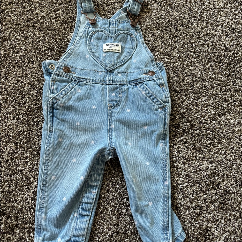 OshKosh B'gosh Light Blue Heart-Print Denim Overalls
